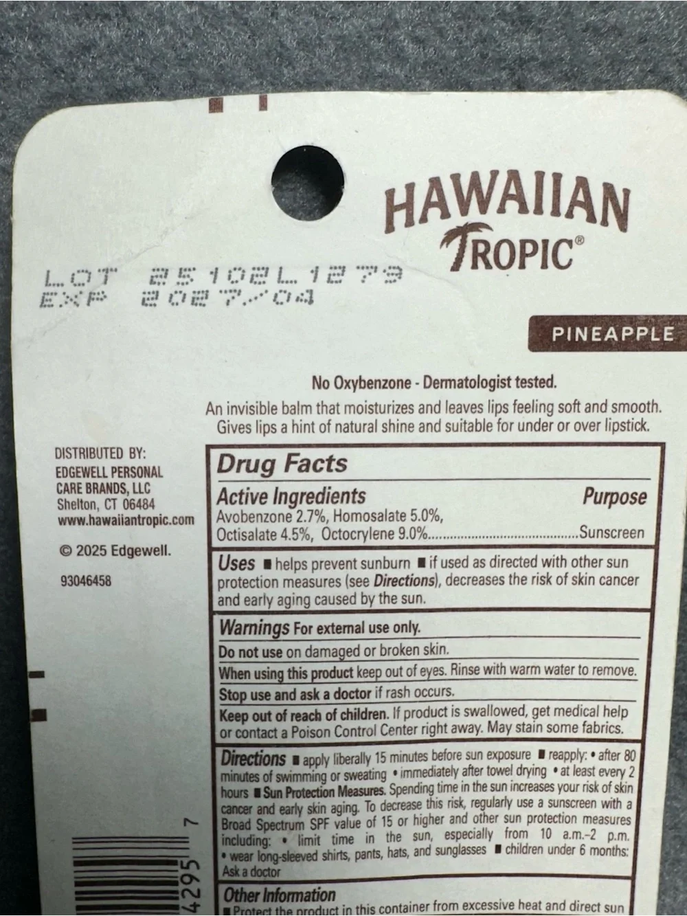 🆕 Hawaiian Tropic Pineapple SPF 30 Lip Balm - Hydrating Sun Protection (Yellow)